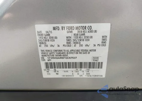 2015 Ford Police Interceptor from USA, damaged, VIN 1FM5K8AR6FGC67537